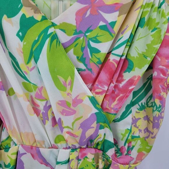 Revolves Yumi Kim Jayne Mini Wrap Dress L White Pink Floral Tie Waist Tropical - Picture 7 of 13